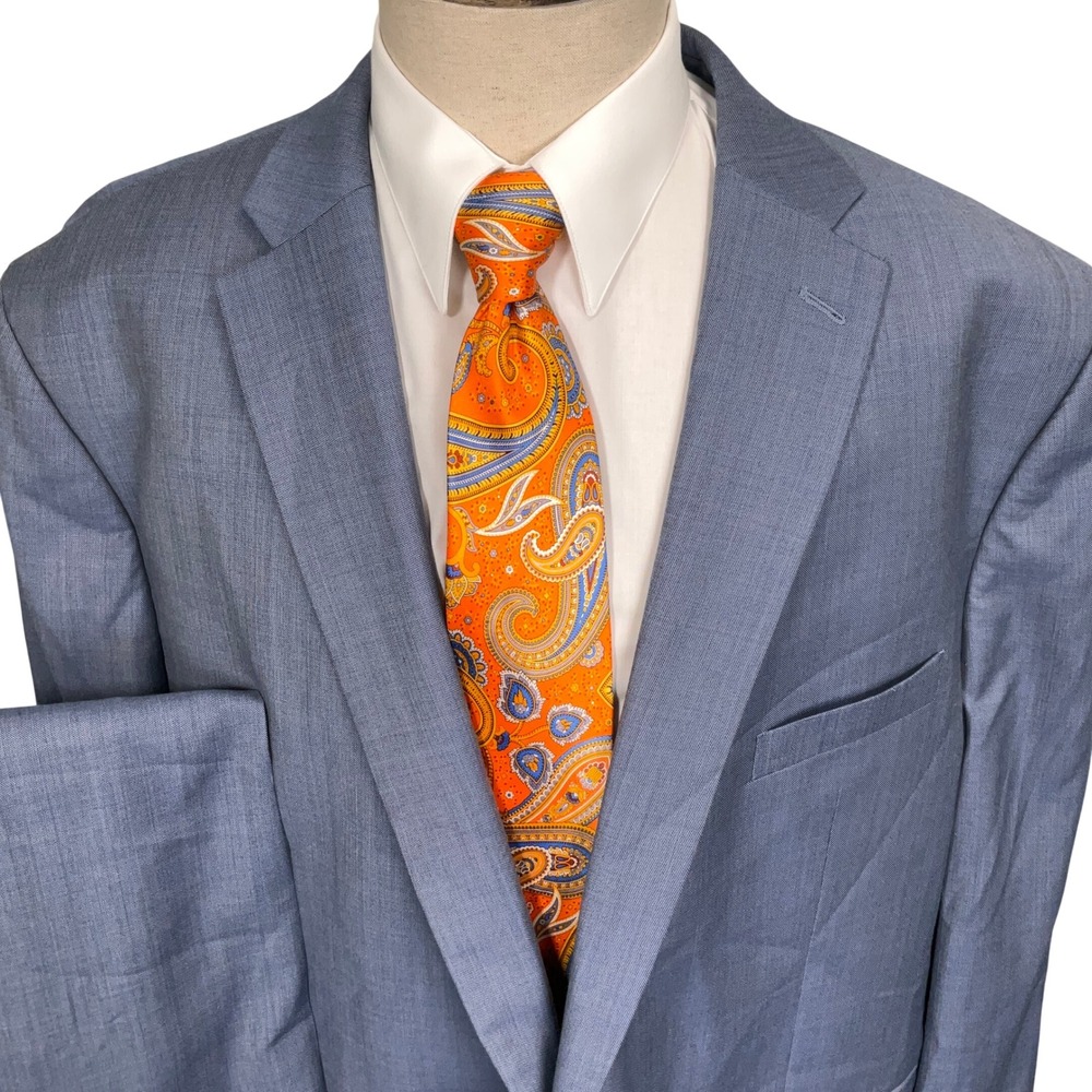 Lauren Ralph Lauren Suit Mens 56R Blue Wool Stretch Pastel Business Classic